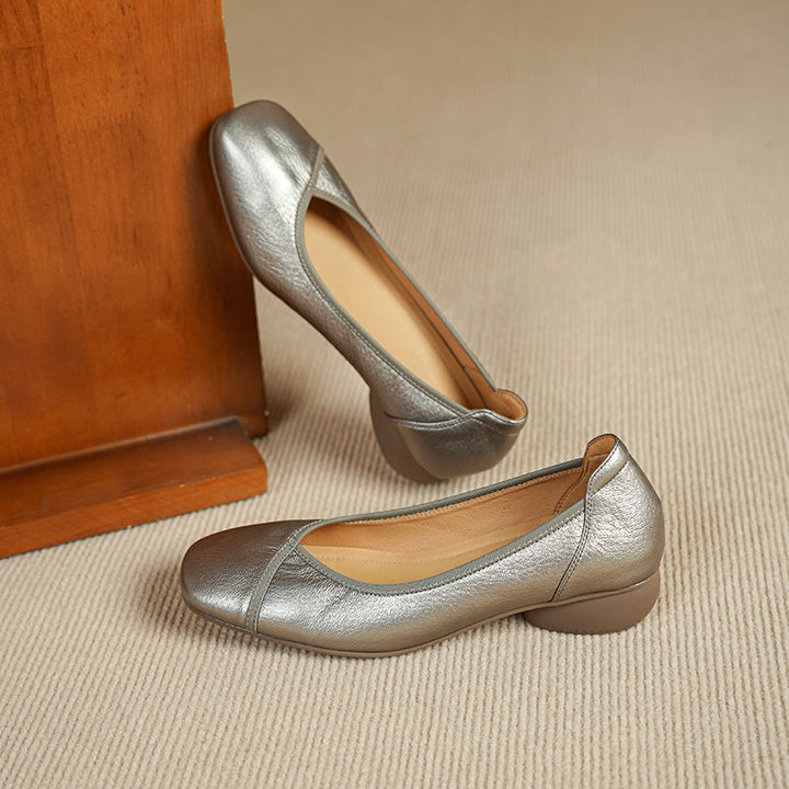 Ultra-Soft Sheepskin Office Heels - Breathable Leather Pumps - Stable Mid-Heel Shoes
