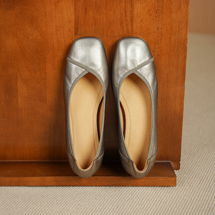 Ultra-Soft Sheepskin Office Heels - Breathable Leather Pumps - Stable Mid-Heel Shoes