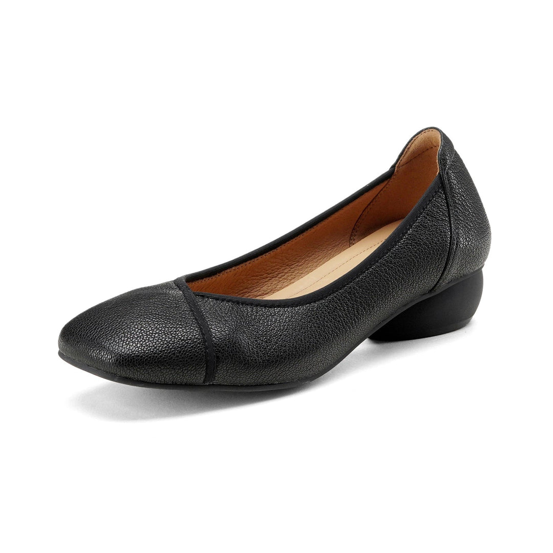 Ultra-Soft Sheepskin Office Heels - Breathable Leather Pumps - Stable Mid-Heel Shoes