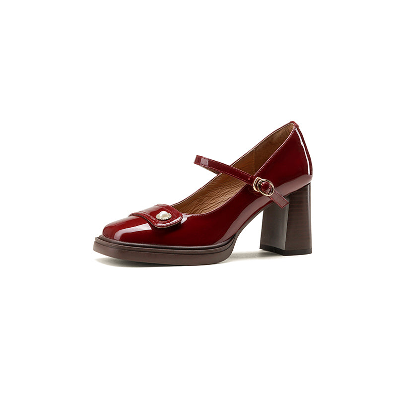 Women's Patent Leather Mary Jane Heels Pumps Shoes with Buckle Straps