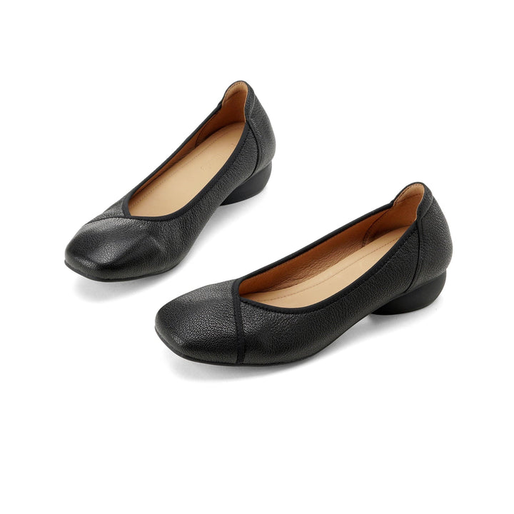 Ultra-Soft Sheepskin Office Heels - Breathable Leather Pumps - Stable Mid-Heel Shoes