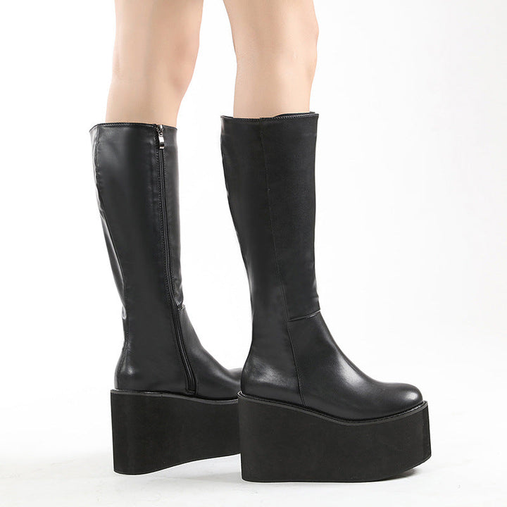 Womens Mid-Calf Boots Platform Wedge Gothic Punk Shoes
