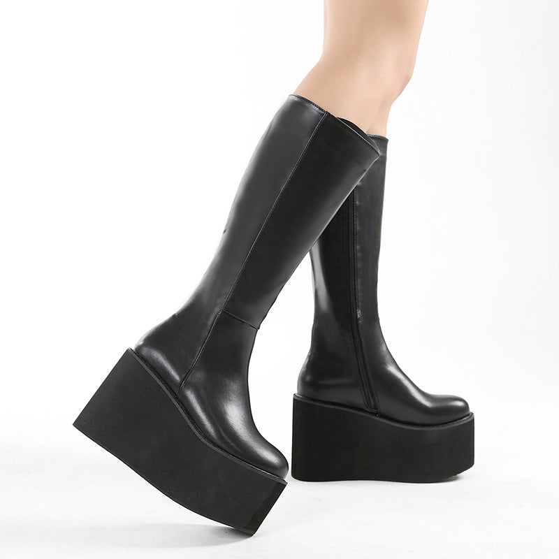 Womens Mid-Calf Boots Platform Wedge Gothic Punk Shoes