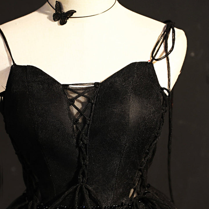 Homecoming Cocktail Gown Black Tulle Short Prom Dress Strap Party Dress