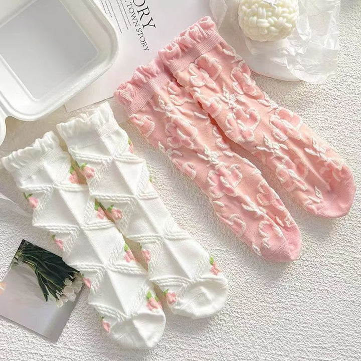 5 Pairs Pink Flower Socks for Women