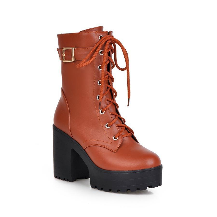 Women Platform Chunky High Heel PU Martin Boots