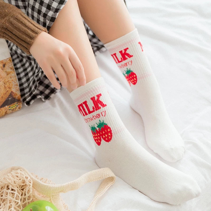 Cute Milk Strawberry Socks