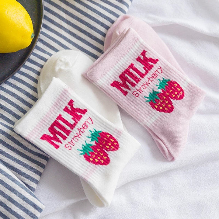 Cute Milk Strawberry Socks