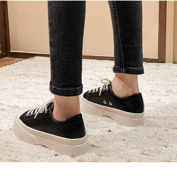 Womens Platform Casual Lace-up Leather Shoes