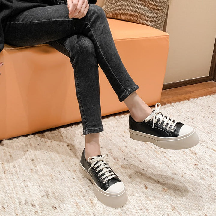 Womens Platform Casual Lace-up Leather Shoes