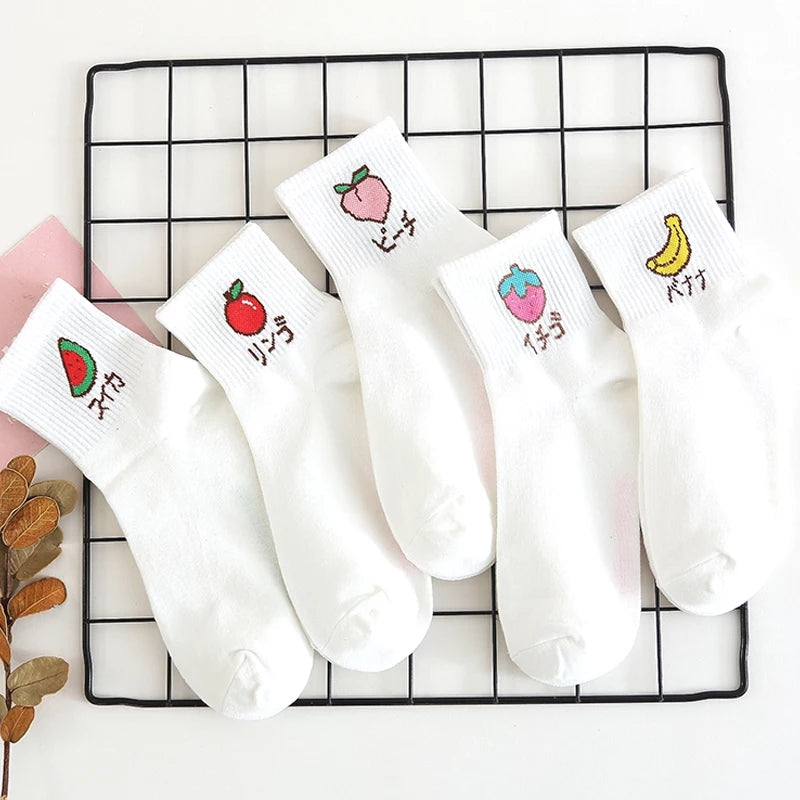 Cute White Sweet Fruit Socks 5PCS
