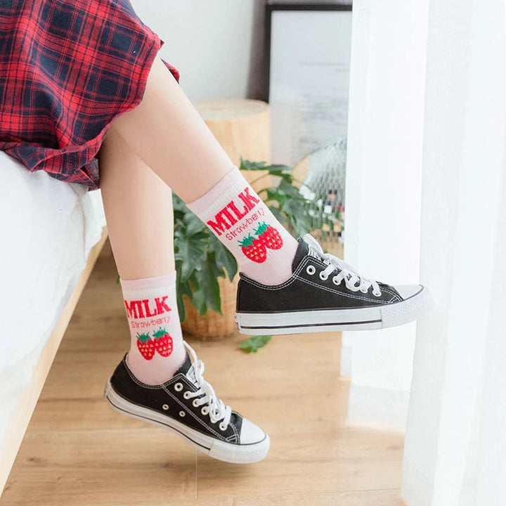 Cute Milk Strawberry Socks