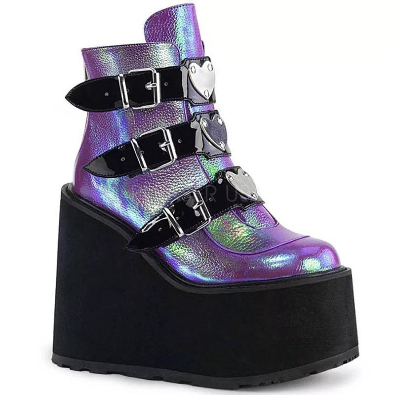 Women's Fashion Thick Platform Buckle Strap Steampunk Boots