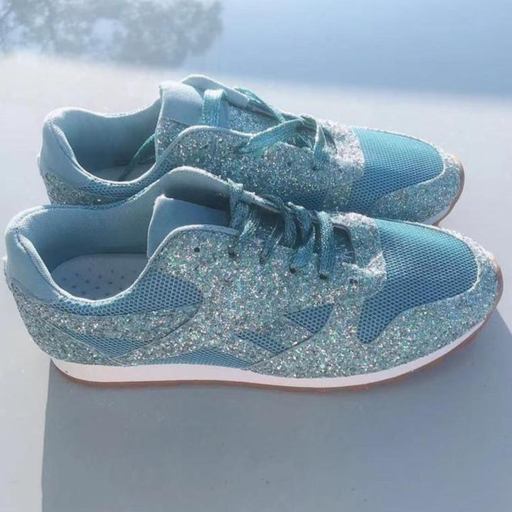 Womens Glitter Tennis Shoes Shiny Crystal Platform Sneakers