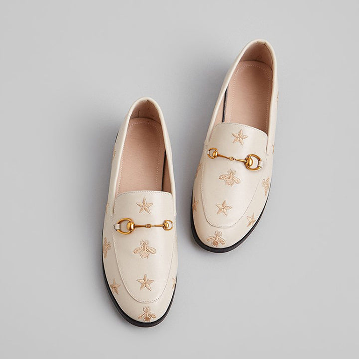 Women Classic Bee and Star Leather Loafers