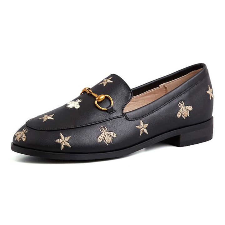 Women Classic Bee and Star Leather Loafers