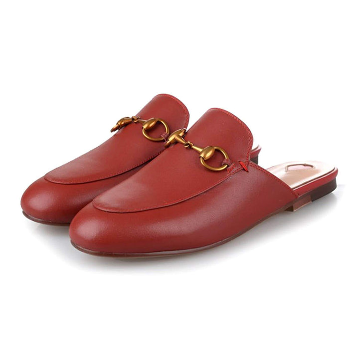 Womens Red Heart Buckle Shoes Mules