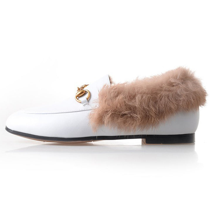 Womens Horsebit Chain Fur Slip-on Penny Loafers