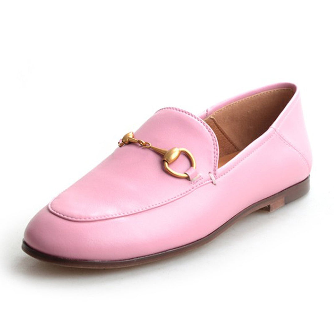 Women Classic Metal Buckle Leather Loafers Flat Shoes