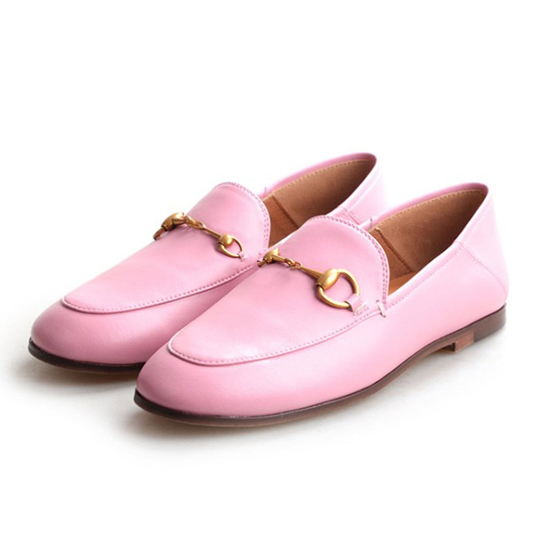Women Classic Metal Buckle Leather Loafers Flat Shoes