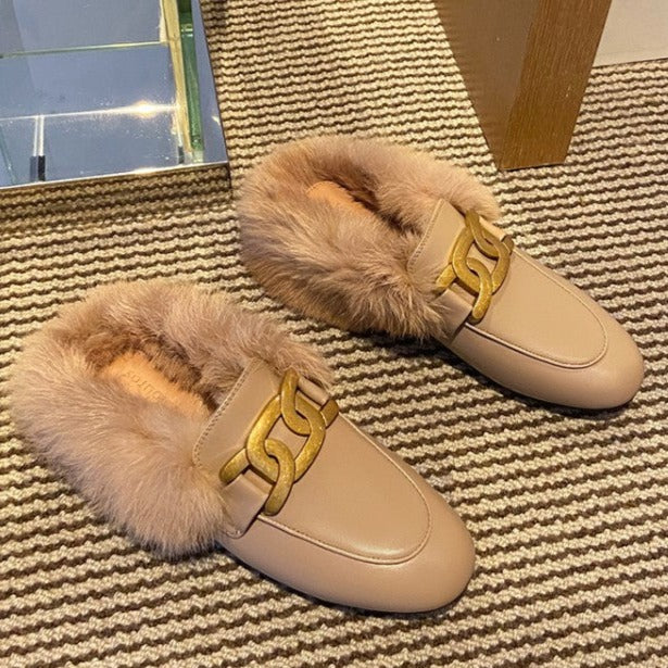 Furry Fur Slip on Mules Shoes