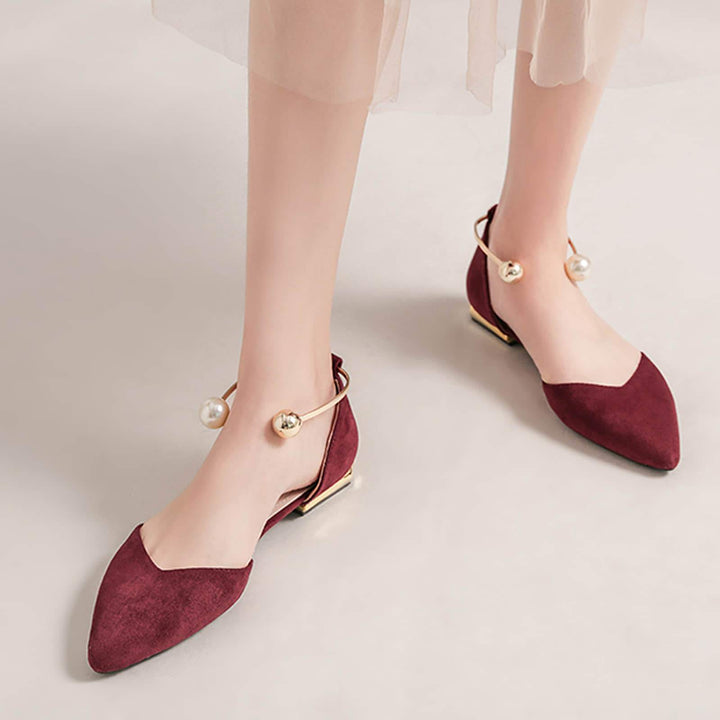 Womens Pearl Buckle Pointed Toe Flat Shoes