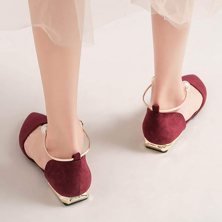 Womens Pearl Buckle Pointed Toe Flat Shoes