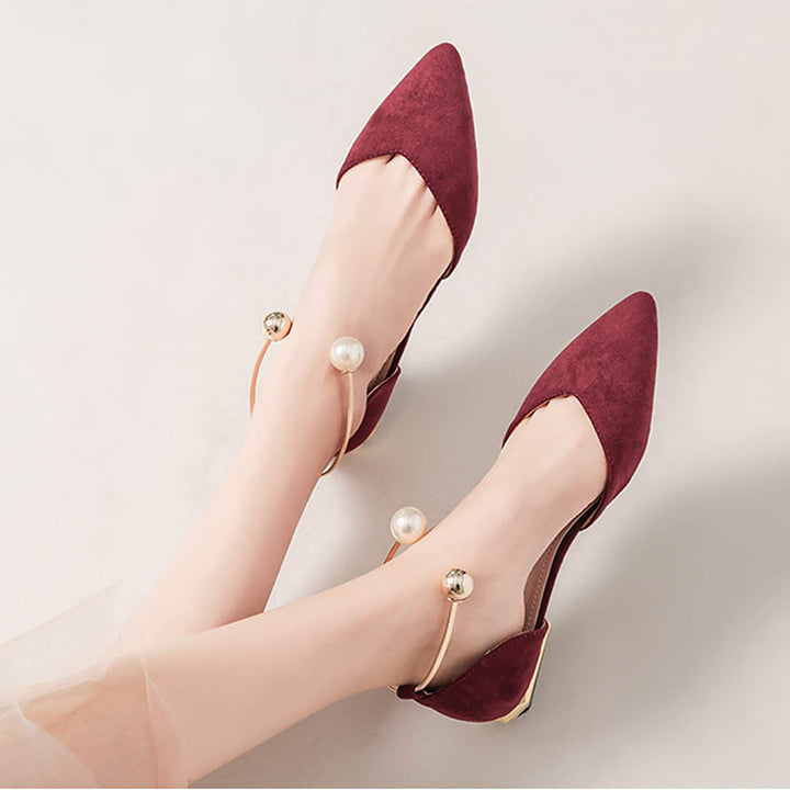 Womens Pearl Buckle Pointed Toe Flat Shoes