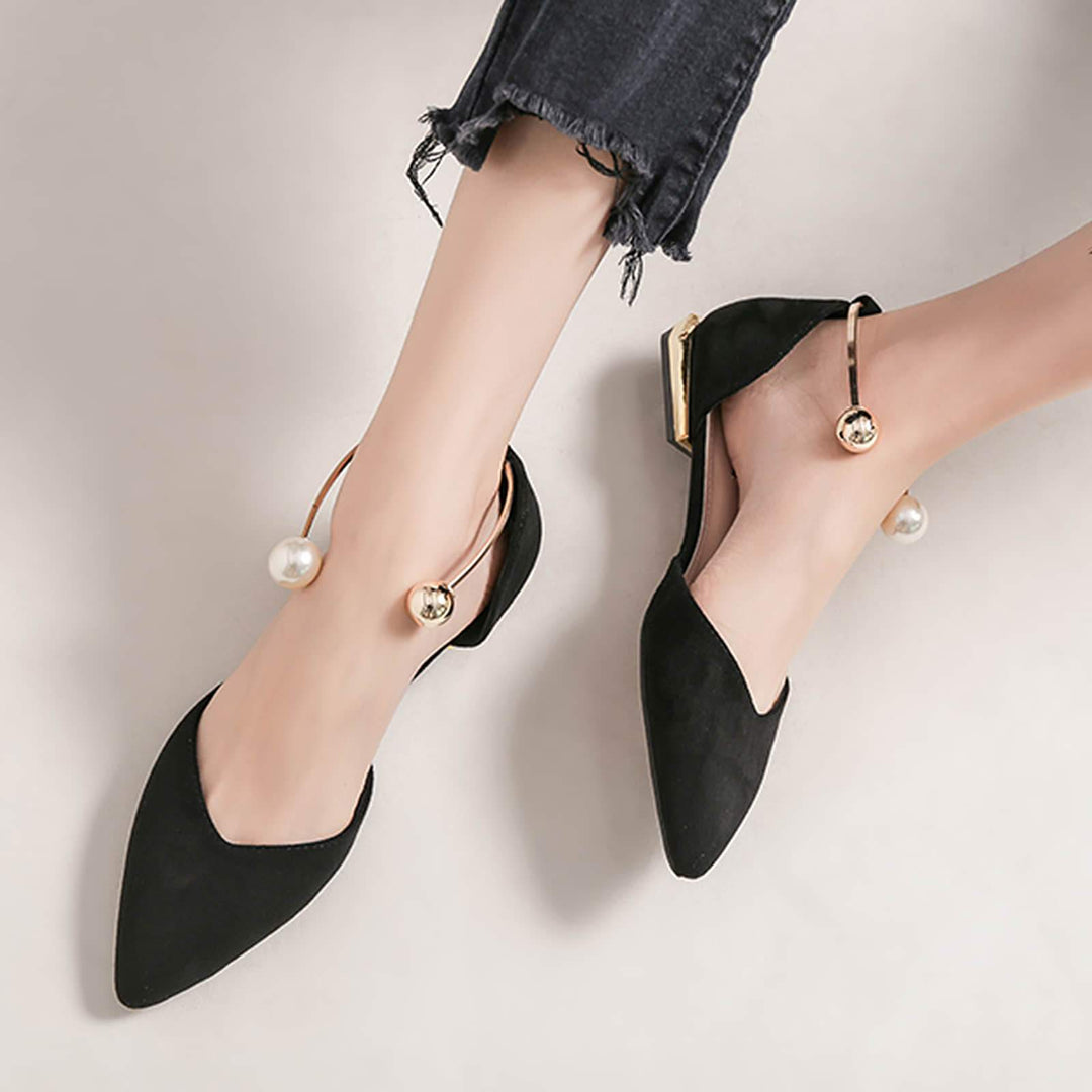 Womens Pearl Buckle Pointed Toe Flat Shoes