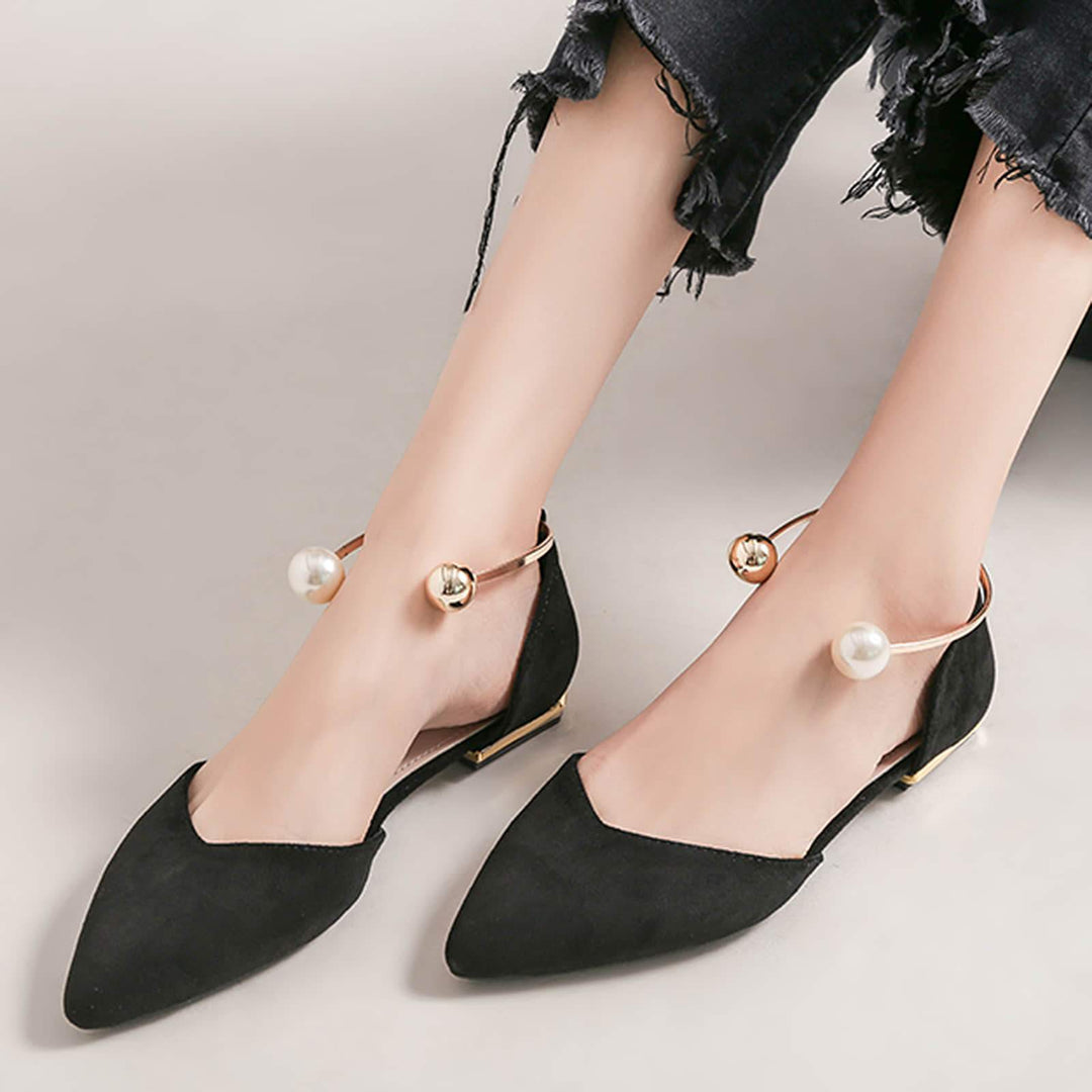 Womens Pearl Buckle Pointed Toe Flat Loafers