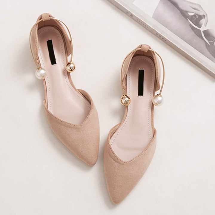 Womens Pearl Buckle Pointed Toe Flat Shoes