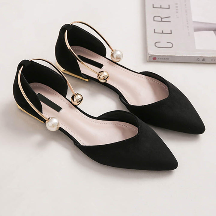 Womens Pearl Buckle Pointed Toe Flat Shoes