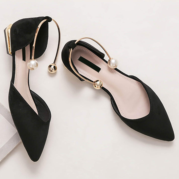 Womens Pearl Buckle Pointed Toe Flat Shoes