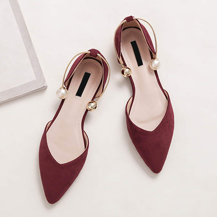 Womens Pearl Buckle Pointed Toe Flat Shoes