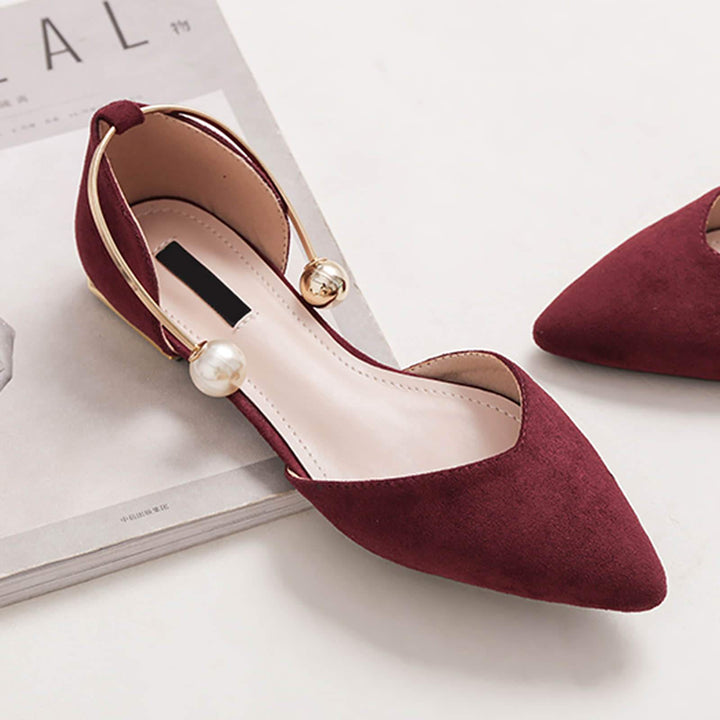 Womens Pearl Buckle Pointed Toe Flat Shoes