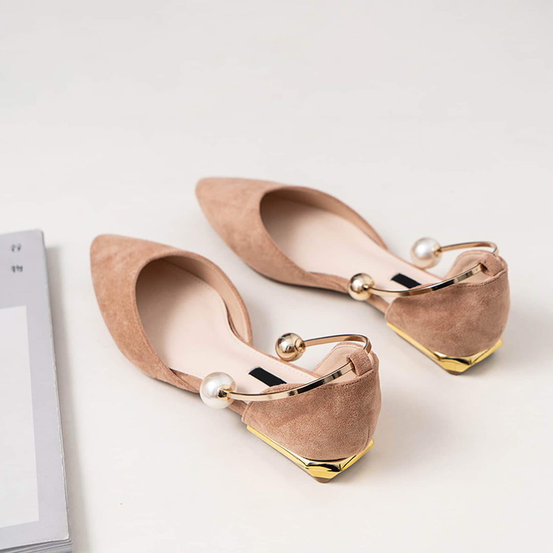 Womens Pearl Buckle Pointed Toe Flat Shoes