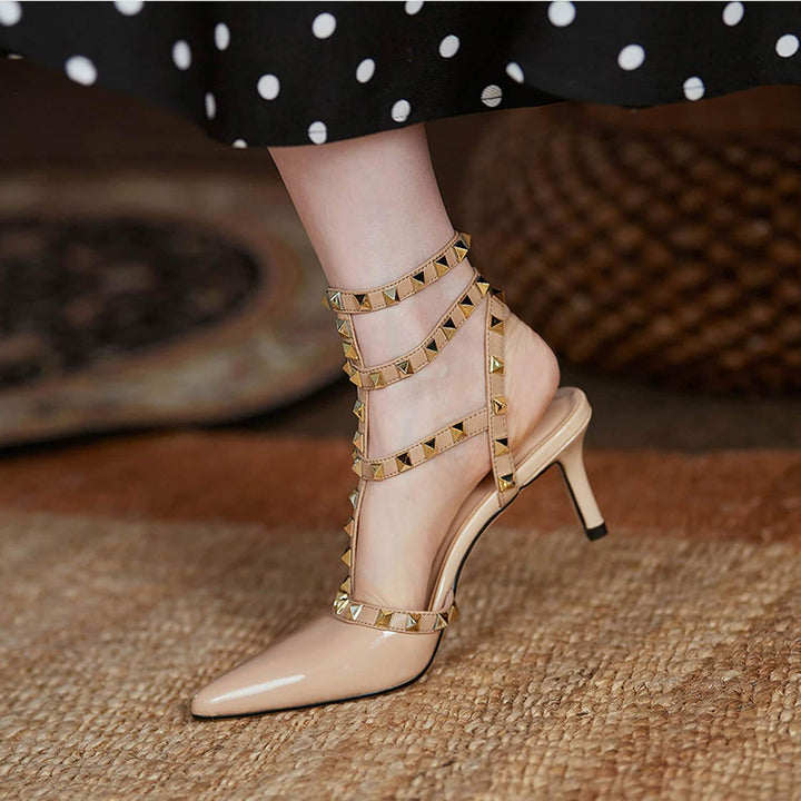Womens High Heel Pointed Rivet Sandals