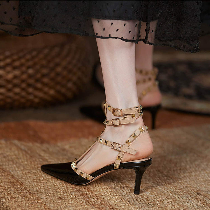 Womens High Heel Pointed Rivet Sandals