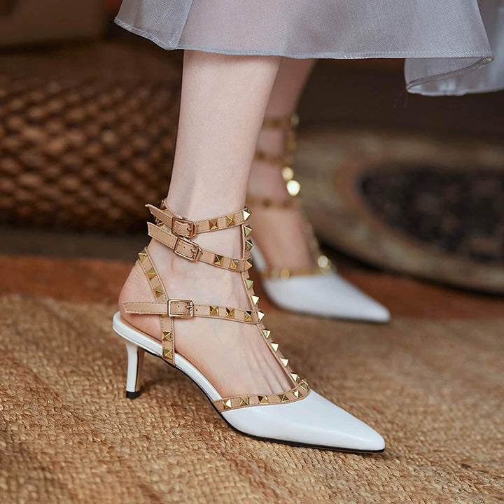 Womens High Heel Pointed Rivet Sandals