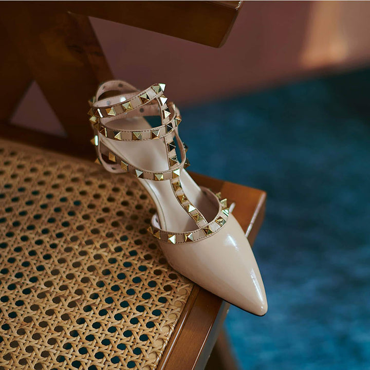 Womens High Heel Pointed Rivet Sandals