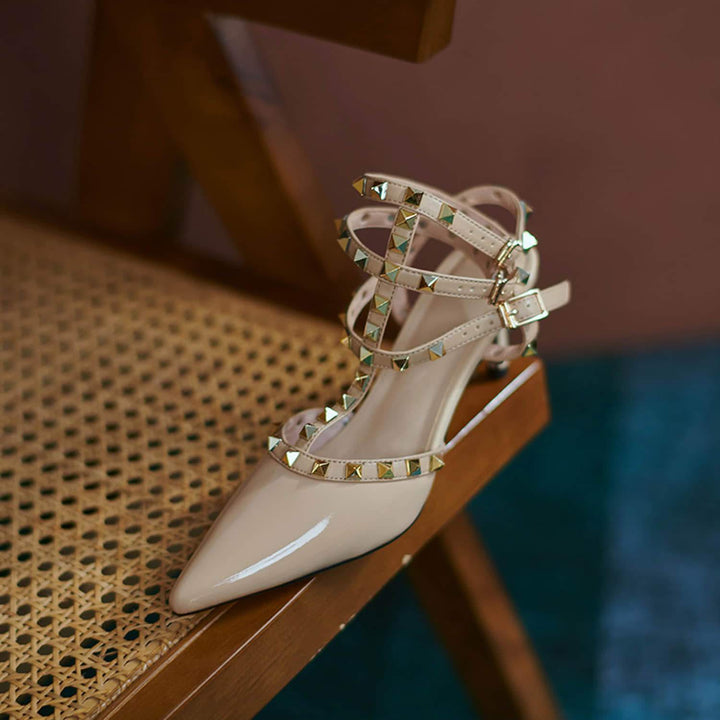 Womens High Heel Pointed Rivet Sandals
