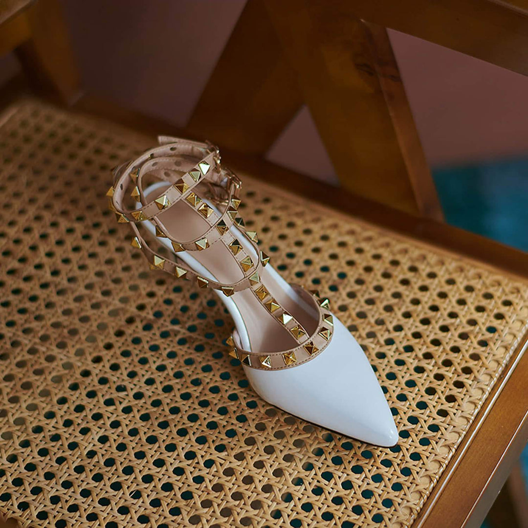 Womens High Heel Pointed Rivet Sandals