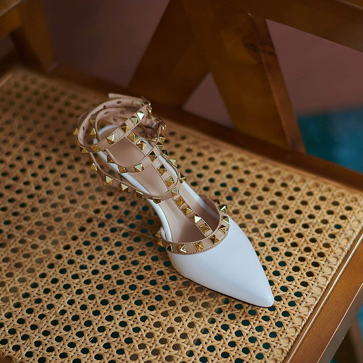 Womens High Heel Pointed Rivet Sandals