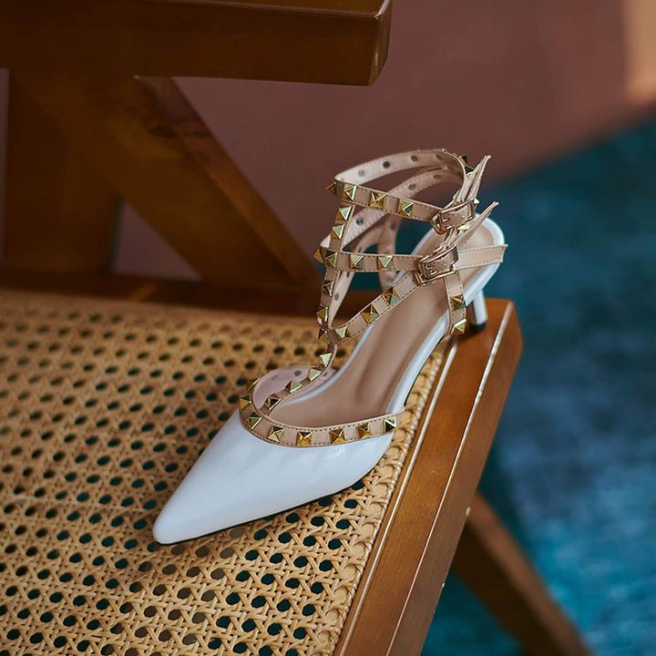 Womens High Heel Pointed Rivet Sandals
