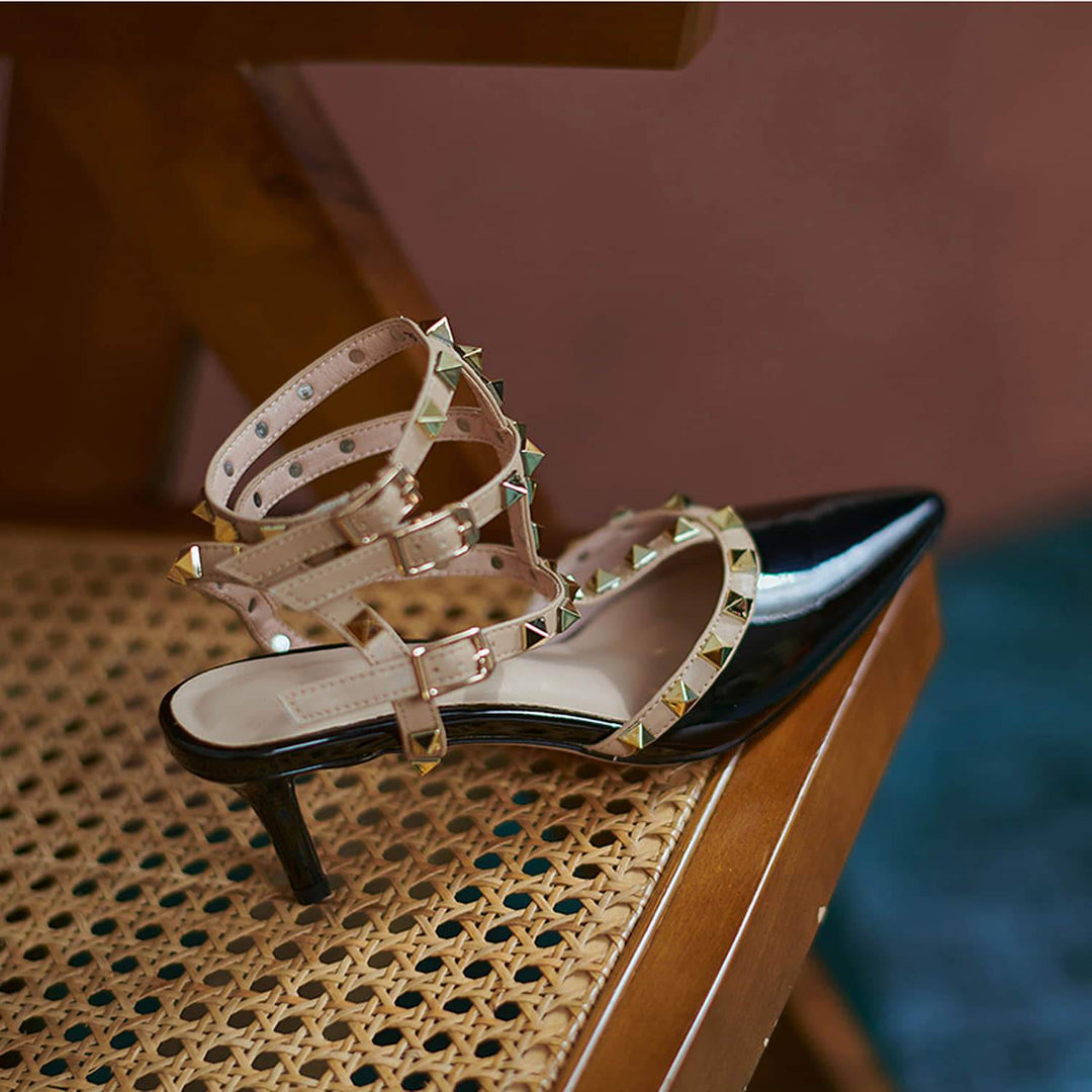Womens High Heel Pointed Rivet Sandals