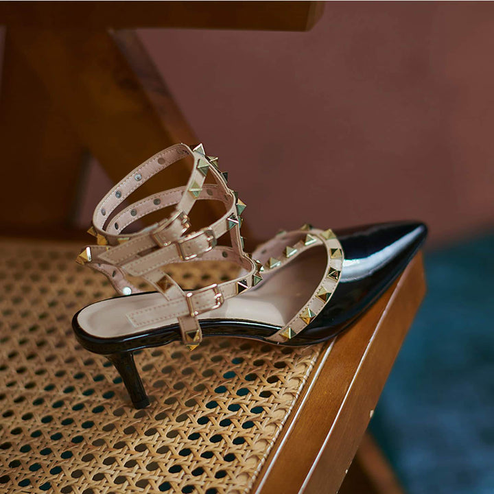 Womens High Heel Pointed Rivet Sandals