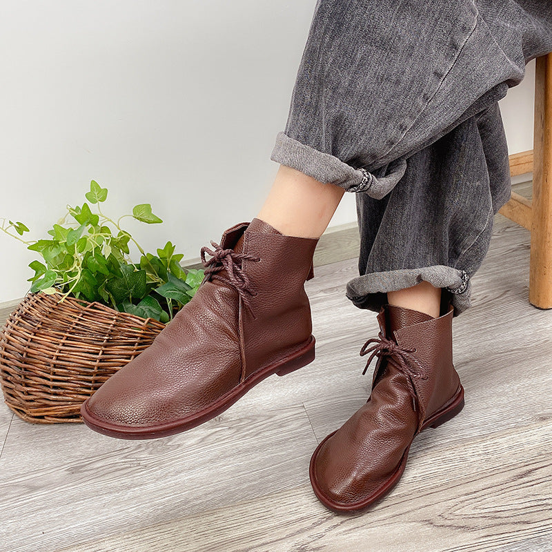 Womens Handmade Shoes Ankle Boots Retro Leather Short Boots