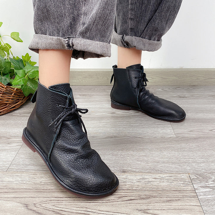 Womens Handmade Shoes Ankle Boots Retro Leather Short Boots