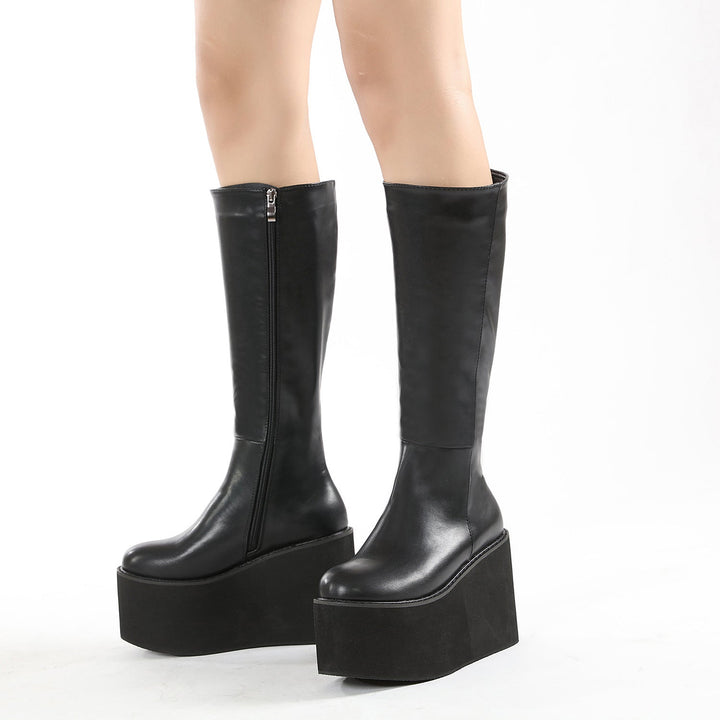 Womens Mid-Calf Boots Platform Wedge Gothic Punk Shoes