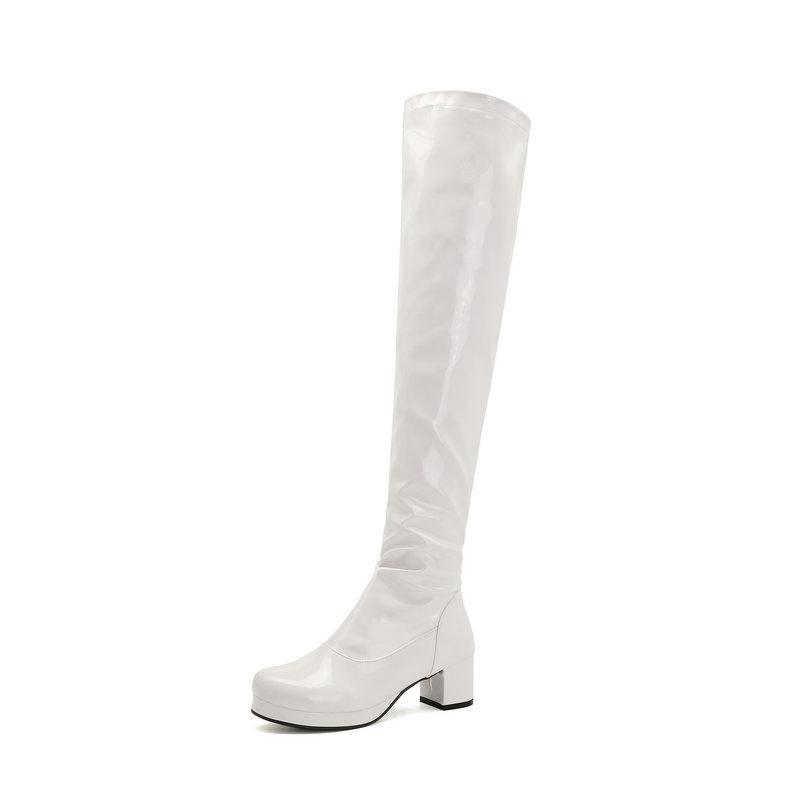 Women's Knee High Boots Patent Leather Zipper Thick Bottom High Heeled